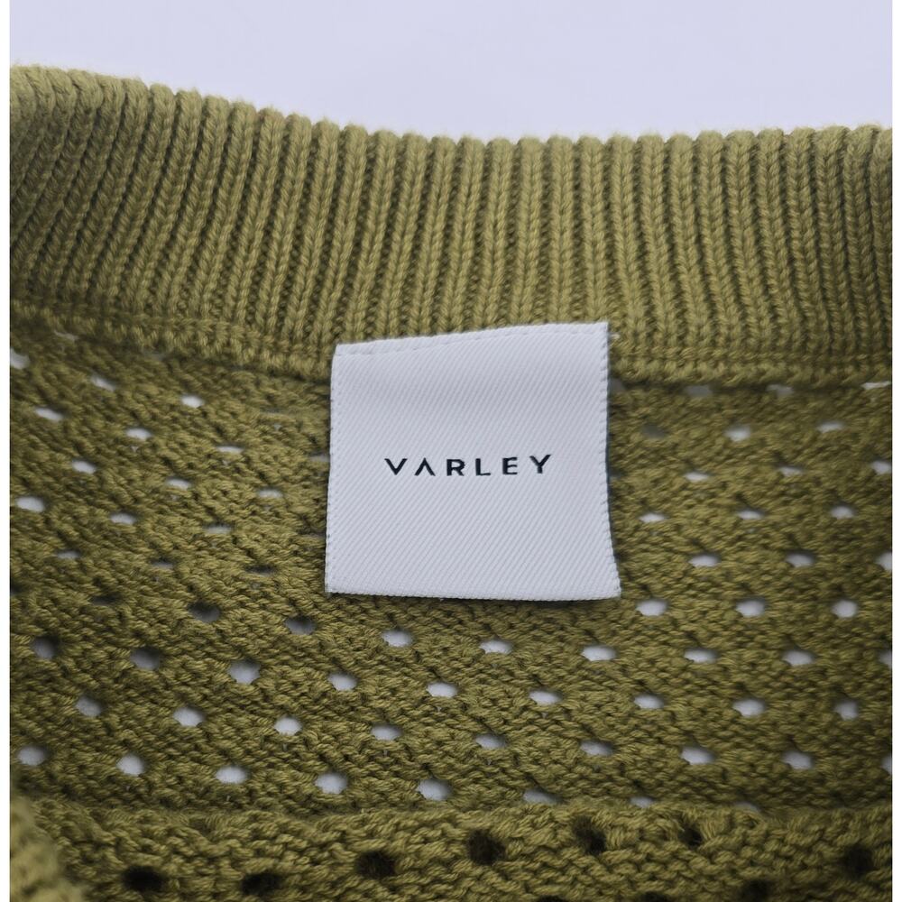 Varley Hester Knit Crew Small Olive Green Cotton Open Knit Lightweight Sweater - Picture 2 of 8